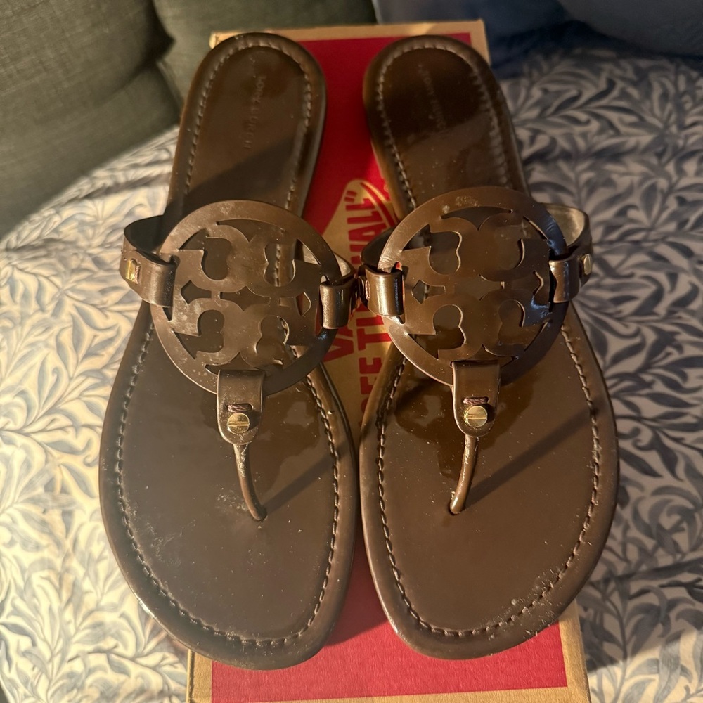 Tory Burch Dark Brown Logo Sandals